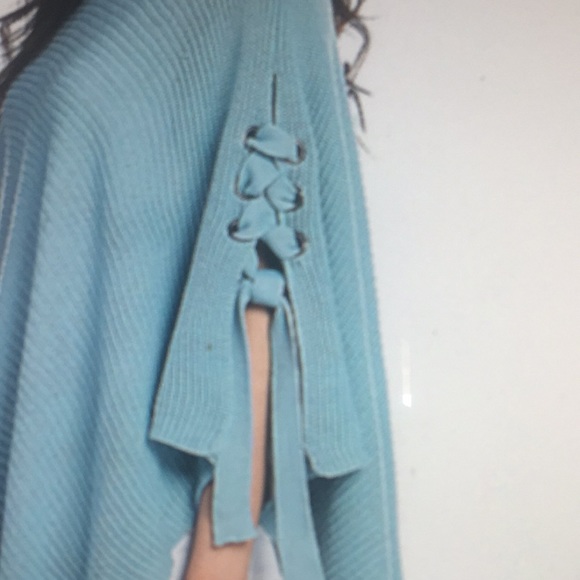 NEW tie BLACK ONLY Grommet detailed Poncho/sweater - Picture 2 of 6